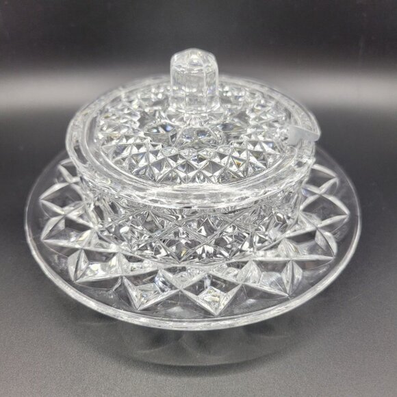 Crystal Condiment Bowl Dish Jam Sugar Tray Lid Spoon Hole Sparkle Two Piece - Picture 10 of 10